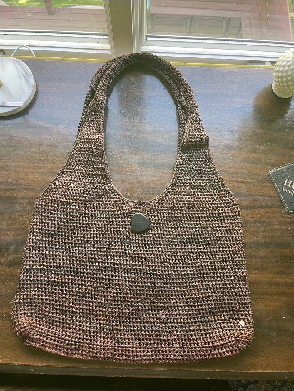 NWOT - Helen Kaminski Dark Brown Handwoven Shoulder Bag Large Rolled Handles